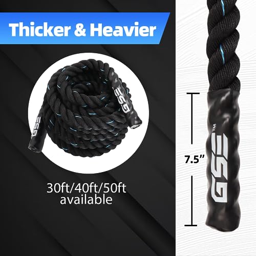 GSE Games & Sports Expert Gym Battle Rope, Heavy-Duty Workout Ropes for Indoor & Outdoor Workout, Exercise Rope for Strength Training - 30,40,50 Feet Lengths Available - color: Black&Blue, size: 30ft x 1.5"