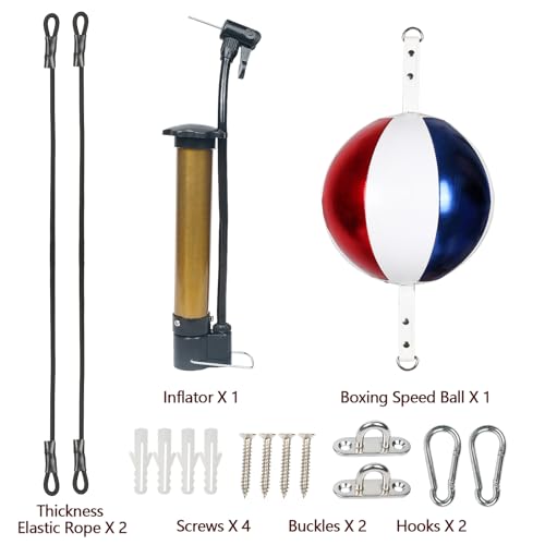 InnoLife Double End Punching Ball Striking Punching Bag Kit, Speed Striking Reflex Kit with Bungee Cords Perfect for Reaction, Agility, and Hand Eye Coordination Training - color: Blue & White & Red