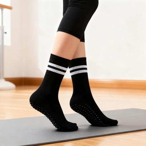 loudashuaiqi Grip Pilates Socks Non Slip Athletic Yoga Socks with Grips for Women Grippy socks for Hospital Workout Barre - style: 3pair Black White Grey