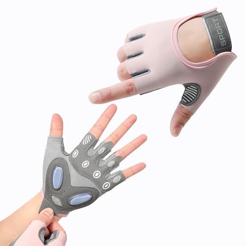Fingerless Cycling Gloves Women Men Anti-Slip Shockproof Mesh Lightweight Workout Gloves Gym Exercise Fitness Rowing - color: Pink, size: Medium