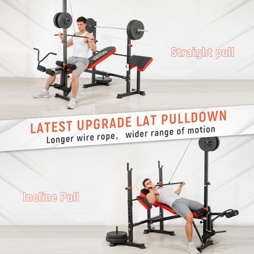 MAIDOMA Foldable 1500LBS Capacity 8 IN 1 Weight Bench Set with Leg Extension/Squat Rack/Preacher Curl, Adjustable Bench Press for Home Gym Full Body Workout (US Stock) - color: Red