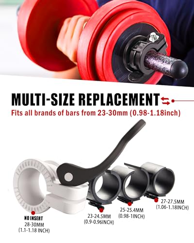 Narrow Barbell Clips 2.5cm Width for Olympic Bars, 0.9-1.18inch Adjustable Weight Clamps, Quick Release Locking Collars for Weightlifting - color: Black+White