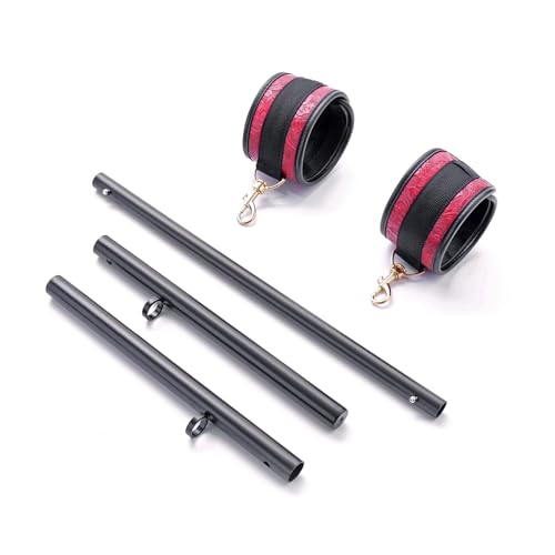 Spreader Bar Heavy Duty Expandable Exercise with 2 pcs Adjustable Strap, Yoga Training Fitness Gear, Workout Bar,Sports Gym Kit - style: Black+Red Embossed Kit