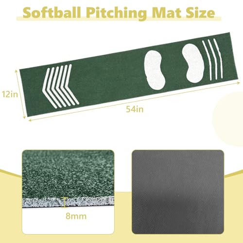 Softball Pitching Mat,Wear-Resistant Portable Training Mat for Batting Stance Practice,Indoor/Outdoor Practice Baseball Strike Zone Mat for Youth Beginners,54" L x 12" W - color: Green