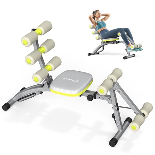 MERACH Ab Machine, Adjustable Ab Trainer, Sit Up Exercise Equipment 330LBS | Multi-Functional Adjustable Ab Workout Bench, Home Gym Equipment, Automatic Rebound, Core Ab Training - color: Gray Green