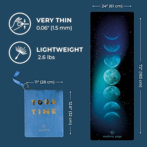 Mantra Yoga Travel PRO 1.5mm with Knee Pad - Foldable Fitness & Exercise Mat with Bag | Lightweight, Compact & Eco-Friendly | Non-Slip & Washable | For All Types of Yoga | 72" L x 24" W | 2.6 lbs - color: Moon