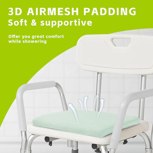 Gooo&Ma Shower Cushion, Non-Slip Air Fiber Bath Pad, Green | Waterproof, 3D mesh quick-dry, hook, for shower bench/chair, elderly & pregnancy, 16"x12"x2", washable - color: Green