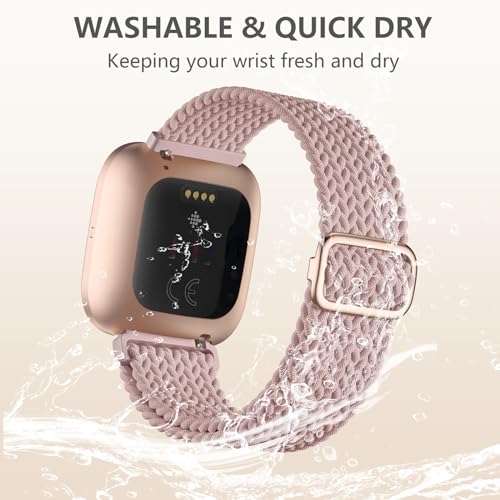 Maledan Compatible with Fitbit Versa 2 Watch Bands for Women Men, Soft Braided Stretchy Breathable Bracelet Replacement Bands for Fitbit Versa 2/Versa/Lite/SE Strap Accessories, Pink - color: 5-Pink