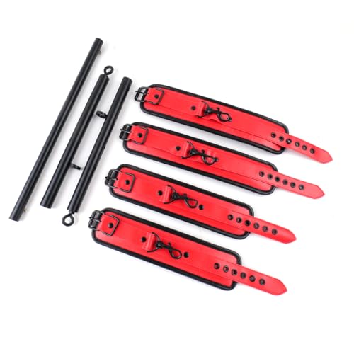 Spreader Bar Heavy Duty Stainless Steel Expandable Silver Bar Home Gym with 4pcs Furry Purple Adjustable Straps,Sports Aid Training Fitness Gear Pilates Aid Kit - style: Black+Red-Cushioned