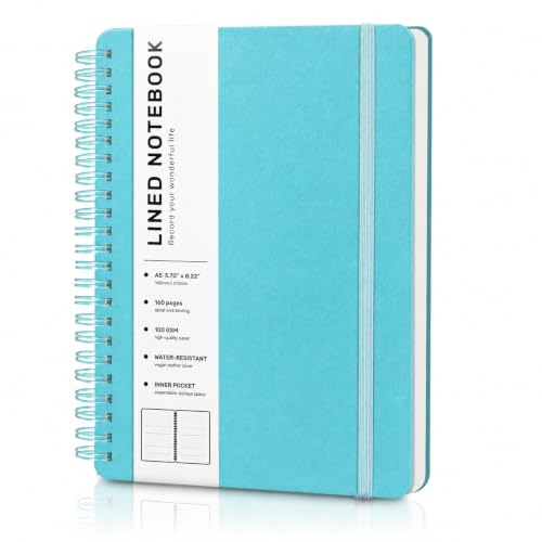 Lined Spiral Journal Notebook with 160 Pages, 8×5.7in, A5 Spiral Notebook, Journaling Notebooks for Work, School, Women, Men, College Ruled Spiral Notebook, Hardcover Leather Journals, Light Blue - color: Light Blue, size: A5