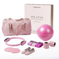 Premium 12pc Pilates Kit – 15 inch Pilates Ring and Ball Set w/ 1lbs Ankle Weights, Fabric Resistance Bands, Sliders, Yoga Socks & Gym Bag – Pilates Workout, Home Gym Equipment Accessories - color: Blush Energy (Pink)