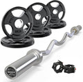RitFit 2 Inch EZ Curl Bar with Weights, 350LBS Weight Capacity Olympic Curl Barbell for Bicep, Tricep and Weight Lifting Exercises - style: Silver(with 35LB Weights and Collar)