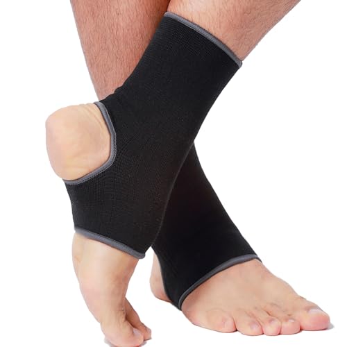 NeoTech Care Ankle Support Sleeve - Open Heel, Light, Elastic & Breathable Knitted Fabric - Medium Compression - For Men, Women, Kids - Right or Left Foot (Black Color, Size L, 1 Pair) - color: Black, size: Large (1 Pair)