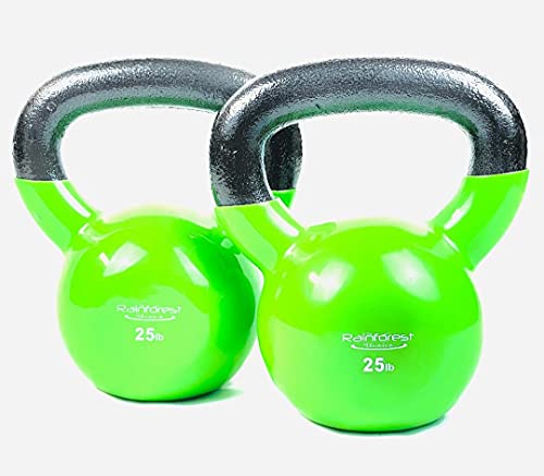 Vinyl Coated Cast Iron Kettlebell Weight - color: 25 LB + 25 LB - Green