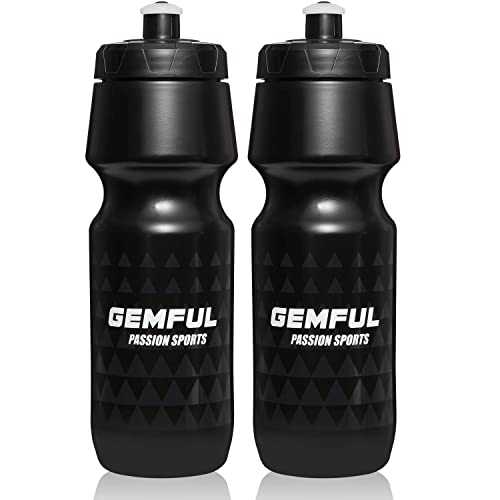 GEMFUL Bike Water Bottle BPA Free 750 ml 2 Pack | BPA Free, Leakproof, Squeeze Design For Easy Hydration, Fits Standard Bike Cages, Reusable & Durable, for Bicycle, Bike, MTB - color: Black