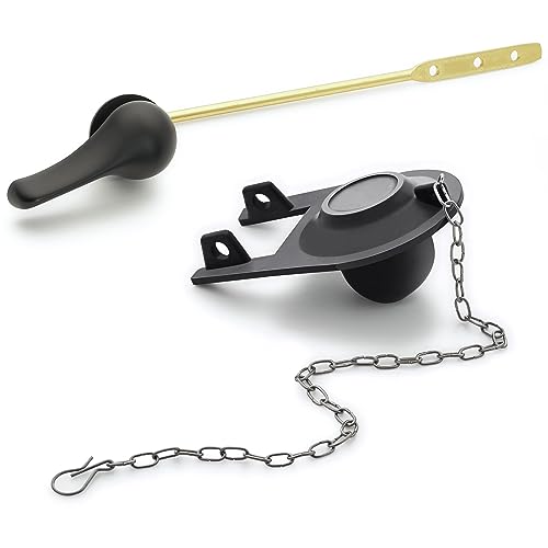 Qualihome Front Mount Toilet Handle Replacement Kit - Black Flush Handle with 2 Inch Universal Toilet Flapper Replacement - Easy Install Toilet Lever & Flapper - Toilet Flusher Kit - color: Black Finish