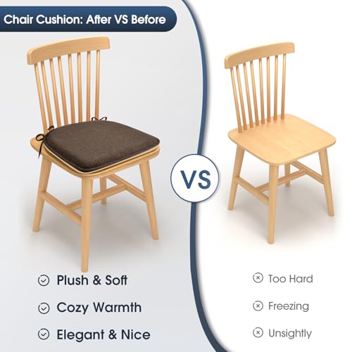 TushGuard Chair Cushions, 4 Pack Memory Foam Chair Pads, Thin Seat Cushion, Kitchen Chair Cushions Set of 4, Anti-Slip Backing & Fixed Straps, 1.4 in Thick, Brown - color: Brown
