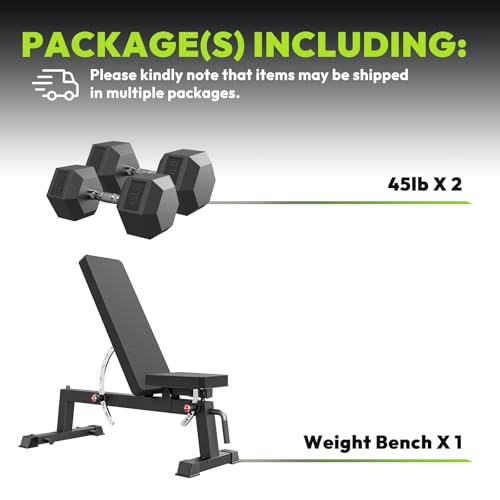 HANDBODE Adjustable Weight Bench for Full Body Workout, 1500 LBS Weight Capacity Bench Press Bench of Home Gym Strength Training, Incline Upright Flat Utility Workout Bench with Fast Adjustment - color: 1300 lb Weight Bench & 2 X 45 lb dumbbells