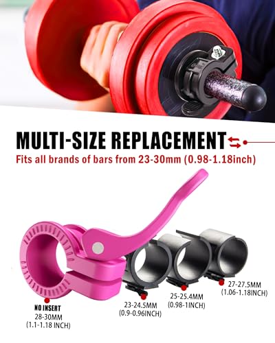 Narrow Barbell Clips 2.5cm Width for Olympic Bars, 0.9-1.18inch Adjustable Weight Clamps, Quick Release Locking Collars for Weightlifting - color: Rose