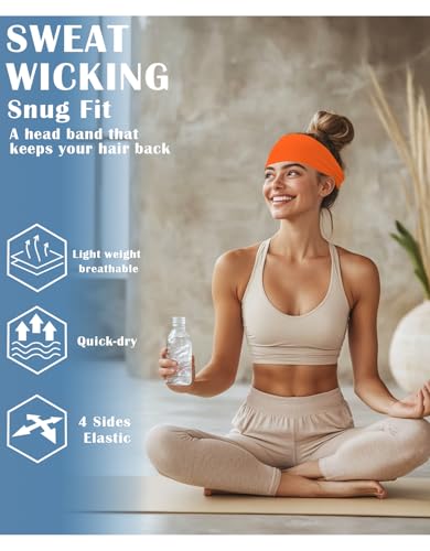 Headbands for Men & Women, Sweat Headband Non-Slip Sweatband Sports Running Cycling Yoga Basketball Workout Football Training - color: Orange Pack