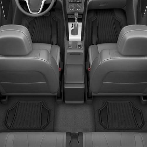 Motor Trend Rubber Car Floor Mats - Durable, All Weather Protection with Non-Slip Backing, Two Tone Accent - For Front and Rear, Black & Gloss Black - color: Black & Gloss Black