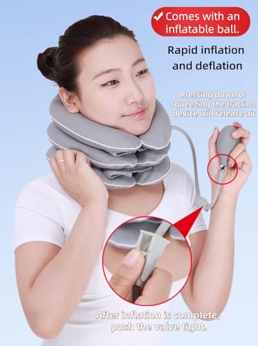Neck Stretcher with Neck Brace,Adjustable Cervical Traction Device,Inflatable Cervical Traction Device for Neck,Portable and Compressible,Suitable for Office,Travel and Home Use - color: Grey