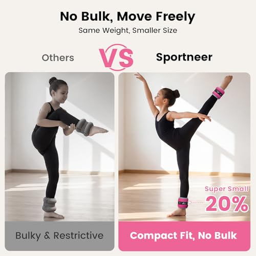 Sportneer Ankle Weights Wrist Weights Pair of 1/2/4/6/10 LBS for Men Women Kids Strength Training Wrist and Ankle Weights Set with Reflective Strips for Dancing Running Walking Fitness Workout Gym - color: Pink, size: 1 lbs x 2