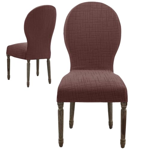 Round Back Dining Chair Cover Set 2/4/6, Curved Back Chair Covers Stretch Armless Dining Chair Slipcovers Mid Century Modern Chair Seat Protector for Kitchen, Home and Banquet (Coffee, Set of 2) - color: 2-coffee, size: Set of 2