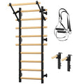 Cofiyard Swedish Ladder Wall Gym, Wooden Wall-Mounted Stall Bars with Pull-up Bar & Exercise Straps & Dip Bars, Stretching Ladder Full Body Home Gym Adults New - color: Black