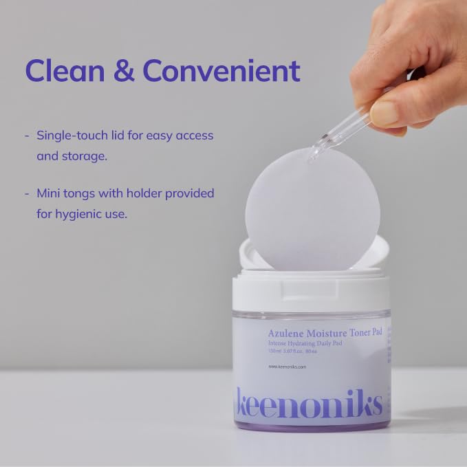 keenoniks Moisture Recovery Toner Pads for Dry, Sensitive Skin – Soothes & Hydrates with Azulene & Chamomile – Korean Skincare - 80 Pads (5.07 fl oz) - color: Purple