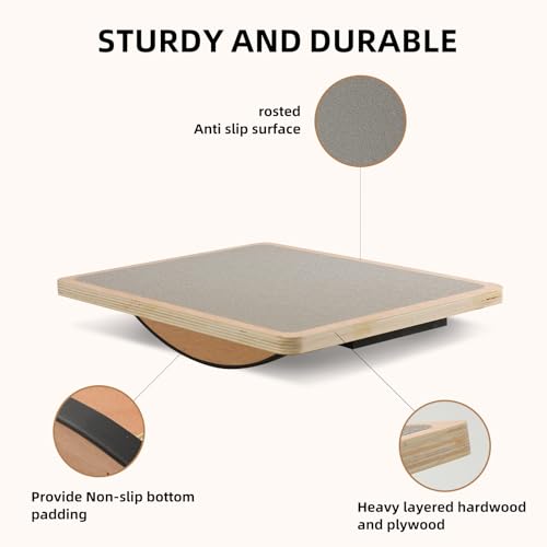 Juoe Balance Board Wobble Board for Adults and Kids - Anti-Slip 350LBS Balance Board for Physical Therapy,Balance Training,Posture Correction,Standing Desk Core Strength Wooden Balance Rocker Board - color: Gery
