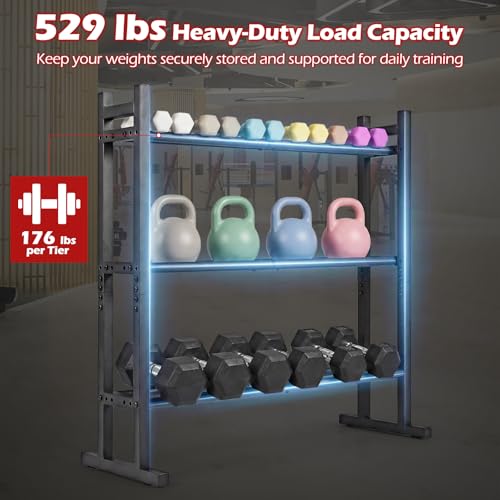 Goplus 3-Tier Dumbbell Rack, 529LB Capacity Heavy-Duty Adjustable Weight Rack Stand for Home Gym, Space-Saving Metal Dumbbell Storage Organizer for Kettlebells, Weight Plates