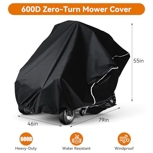 Zero Turn Mower Cover Heavy Mower Duty Riding Tractor Covers Shed Outdoor Lawn Mower Storage Accessories Fits Decks up to 60", 600D Polyester Oxford