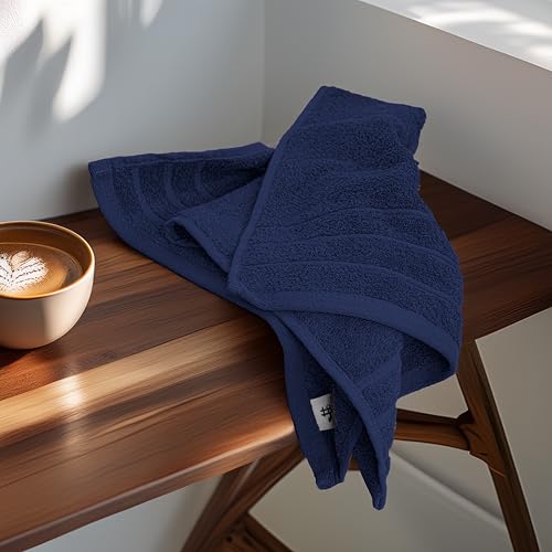 Tens Towels Pack of 6 Hand Towels, 100% Cotton, Lighter Weight, Quick to Dry, 16 x 28 Inches, Super Soft & Absorbent, Perfect for Bathroom & Kitchen, Navy - color: Navy