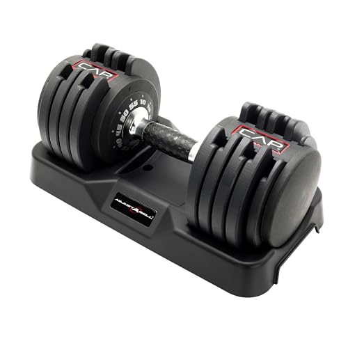 CAP ADJUSTABELL Adjustable Dumbbell Set, Premium Quick Select Adjustable Weights for Strength Training, Singles & Pairs, 12.5 LB, 25 LB & 55 LB, Round & Hex Dumbbells, Multiple Grip Handle Options - size: 55 lb - Honeycomb Chrome and Black Handle, style: