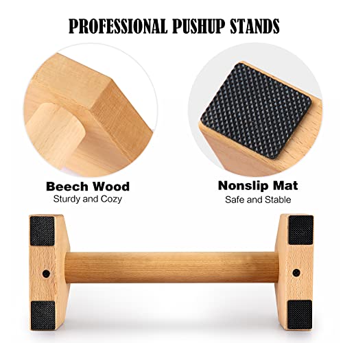 Push Up Stands, Handstand Parallettes Bars, Solid Wood Push Up Bars with Non-Slip Mat Push up Handles for Floor Exercise Home Workout Equipment for Men & Women Strength Training - color: Beech Wood-30cm