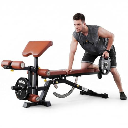 Adjustable Weight Bench with Transport Wheels for Home Gym - color: Full - Black/Brown