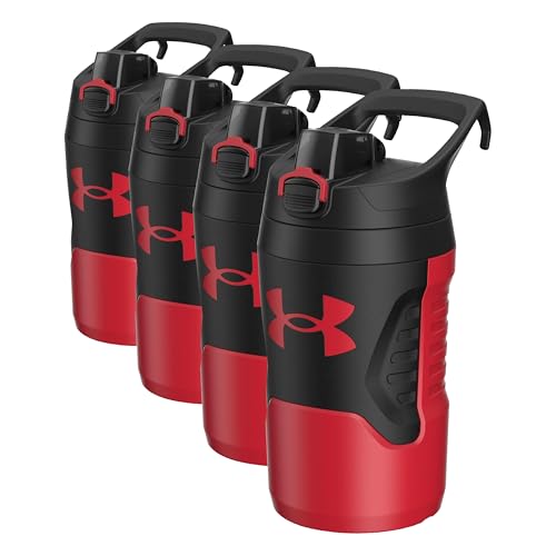 Under Armour 32 oz Insulated Water Bottles - Sports Water Jug with Fence Hook, Leak Resistant for Baseball, Football & More, 32 oz Insulated, Red/Black (Pack of 4) - color: Red/Black, size: 32 Ounces (Pack of 4)