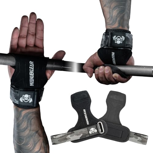 MANUEKLEAR Gym Straps Weight Lifting, Double Leather Lifting Straps for Men Deadlift with Cushion Wrist Loop, Gym Lifting Wrist Wraps for Weightlifting - color: Size S - Black