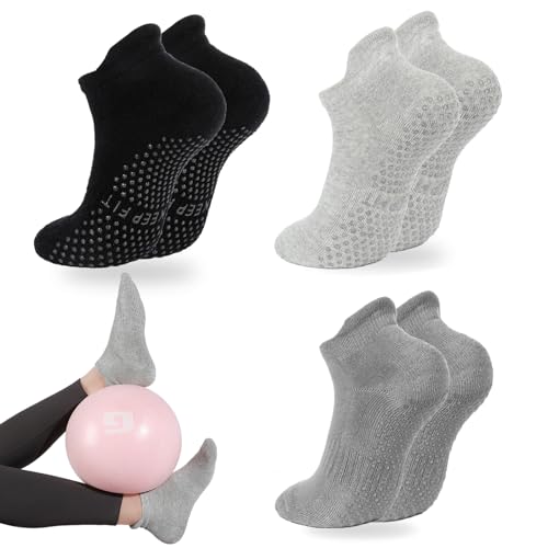 loudashuaiqi Grip Pilates Socks Non Slip Athletic Yoga Socks with Grips for Women Grippy socks for Hospital Workout Barre - style: Black/Dark Grey/Light Grey