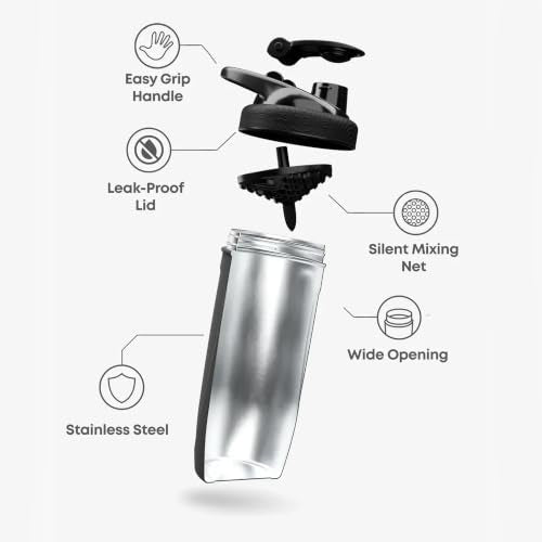 Smartshake TMNT Reforce Stainless Steel Protein Shaker Bottle - Non Insulated Unisex Gym Bottle | Metal Shaker Bottles - 900 ml | 30 oz - Leakproof Screw-on Lid - BPA Free | New Black - color: New Black