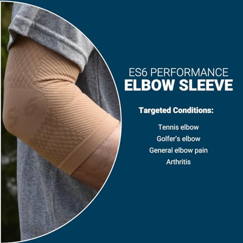 OS1st ES6 Elbow Compression Bracing Sleeve (One Sleeve) relieves Tennis or Golfer's Elbow, Cubital Tunnel Syndrome, Supports Damaged Tendons and Controls Forearm Pain (Large, Black) - color: Black, size: Large