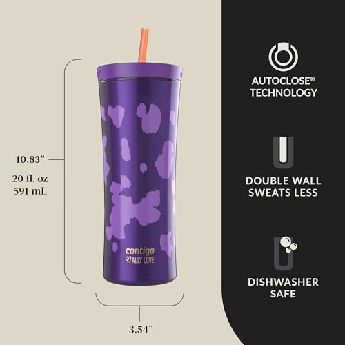 Contigo x Ally Love Shake & Go Tumbler, Autoclose Lid, Leak Proof, 20oz, Violet - color: Violet