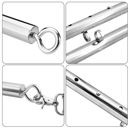 Spreader Bar Heavy Duty Stainless Steel Adjustable Bar with 4 pcs PU Cushioned Straps for Yoga, Pilates, Fitness Training, Home Gym Equipment and more. - color: Silver