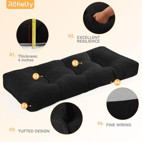 ROFIELTY Bench Cushion 36 Inch, Non-Slip Tufted Bench Cushion for Indoor Furniture for Bay Window, Entryway Bench, Piano Seat (Chenille-Black, 36x14x4) - color: Chenille-black, size: 36x14x4