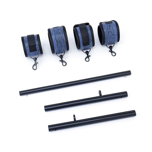 3 in 1 Heavy Duty Stainless Steel Expandable Spreader Bar with 4pcs PU Blue Adjustable Straps,Workout Bar for Home Gym Training Bar,Portable Detachable Pilates Kit - style: Black+Blue Serpentine Kit