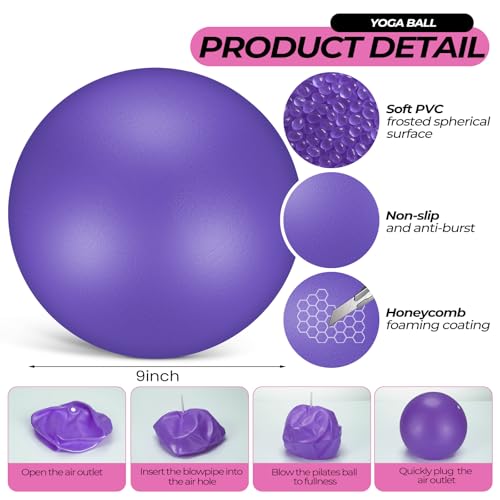 Seenelling 18 Pcs Pilates Ring and Ball Set with Resistance Bands Home Workout Pilates Equipment 11.8 Inch Magic Circle with Padded Handles, Mini Ball for Strength, Toning and Flexibility - color: Multicolor