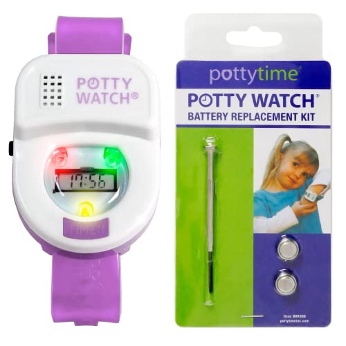 Potty Watch for Kids Potty Training - Potty Training Watch with Battery Replacement Kit - Potty Watch with 3 Fun Flashing Lights and Music - Potty Watch Remind Kids Every 30, 60 or 90 Minutes, Purple - color: Purple, size: Watch + Battery Replacement Kit