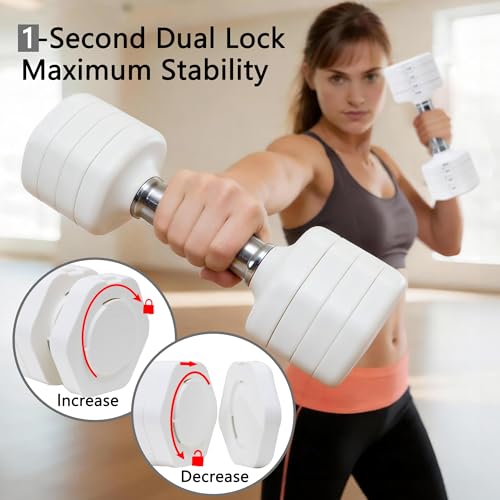 Adjustable Dumbbell Set of 2 Total 20 Lbs 4-in-1 Each 4lb 6lb 8lb 10lb 1s-Adjust Dual-Stable Free Weights for Women Men Home Gym Outdoor Workouts - color: White [20LBS Total]