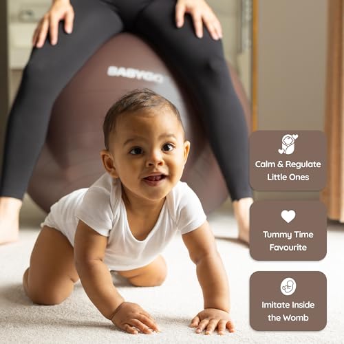 BABYGO Birthing Ball - Pregnancy Yoga Labor & Exercise Ball & Book Set Trimester Targeting, Maternity Physio, Birth & Recovery Plan Included Anti Burst Eco Friendly - color: Mocha, size: 65cm - Manual